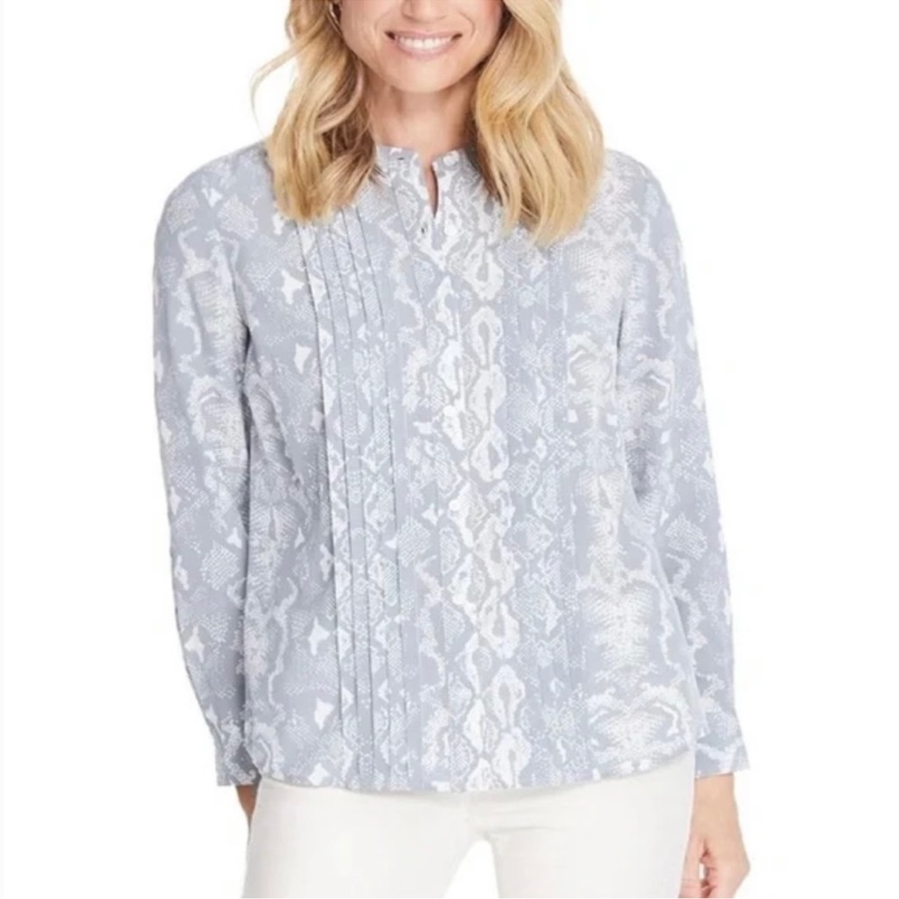 J. McLaughlin Snake Print Silk Blouse Gray Size Large